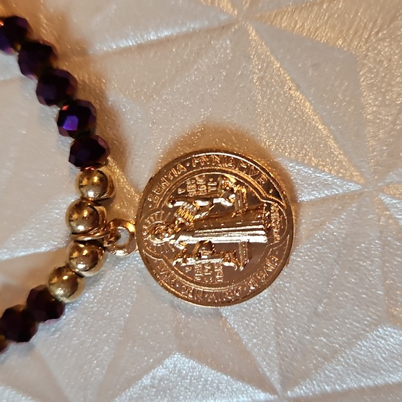 Elegant Purple and Gold Beaded Bracelet - Picture 2 of 4